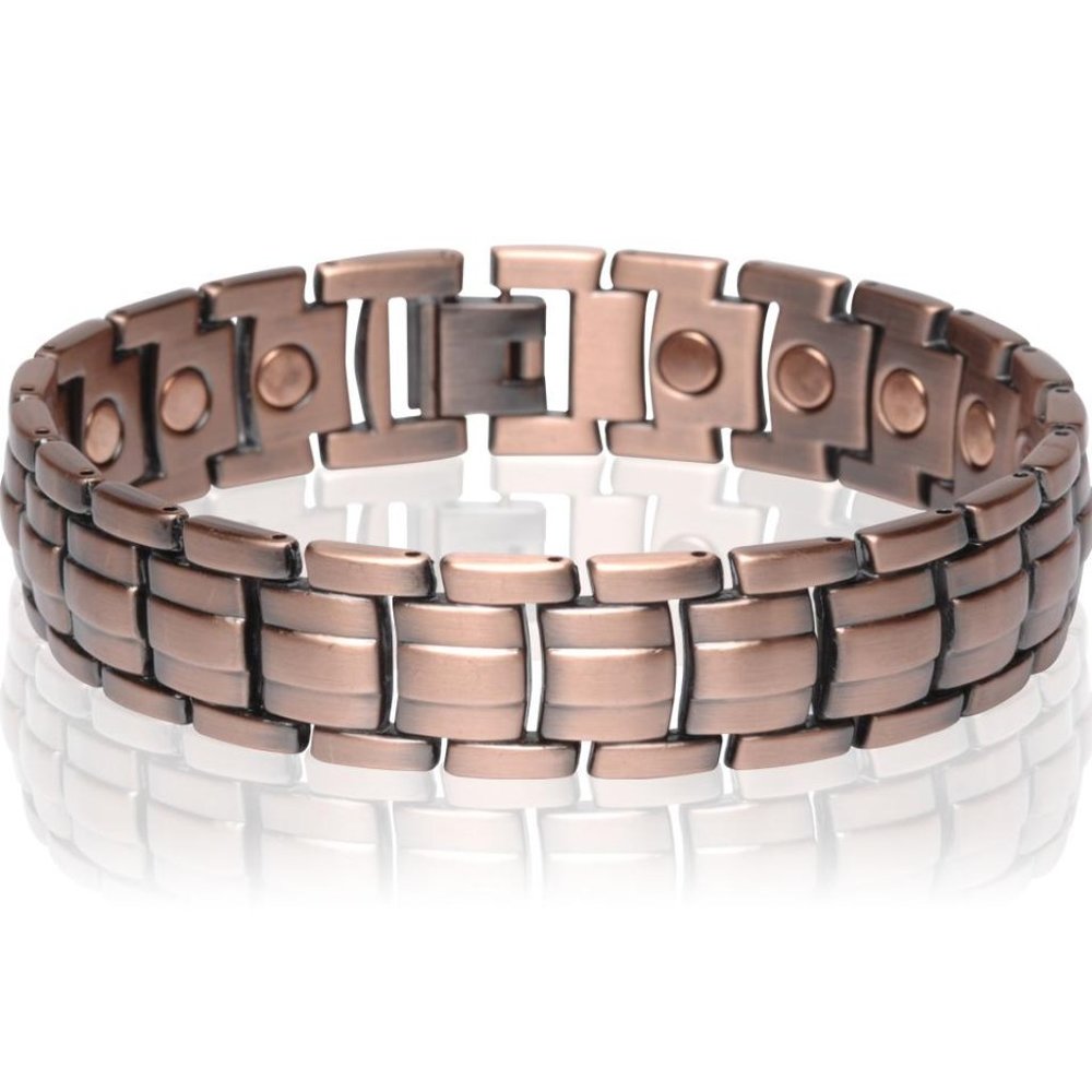 Antique Copper Magnetic Link Bracelet - Arthritis Pain Relieve Biker Bracelet - Picture 1 of 1